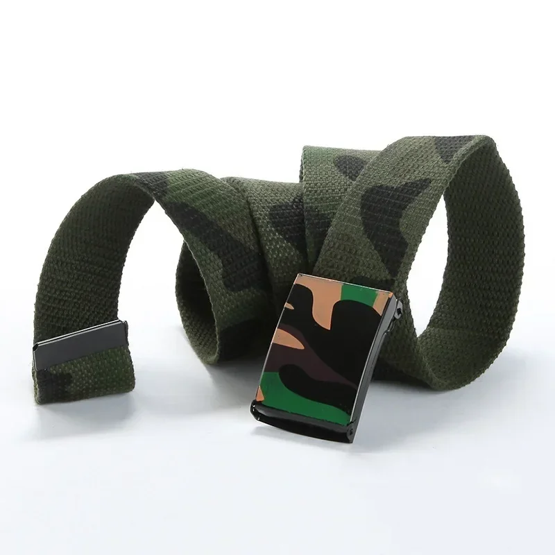 1 Pcs Cotton Canvas Buckle Belt Brand New Graffiti Camouflage Men Boys Unisex Solid Color Webbing