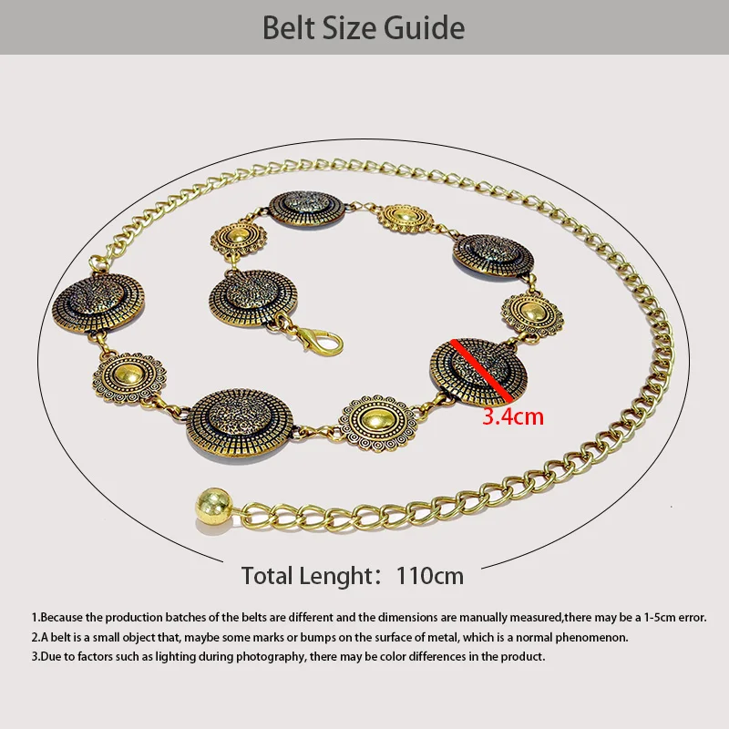 Fashion Metal Chain Belt for Women Cowgirl Western Country Carved Hat Chain Belts Adjustable Belt for Sweaters Dresses Jeans