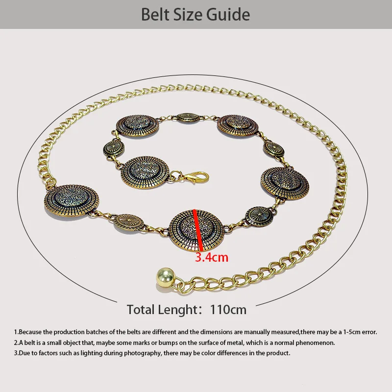 Fashion Metal Chain Belt for Women Cowgirl Western Country Carved Hat Chain Belts Adjustable Belt for Sweaters Dresses Jeans