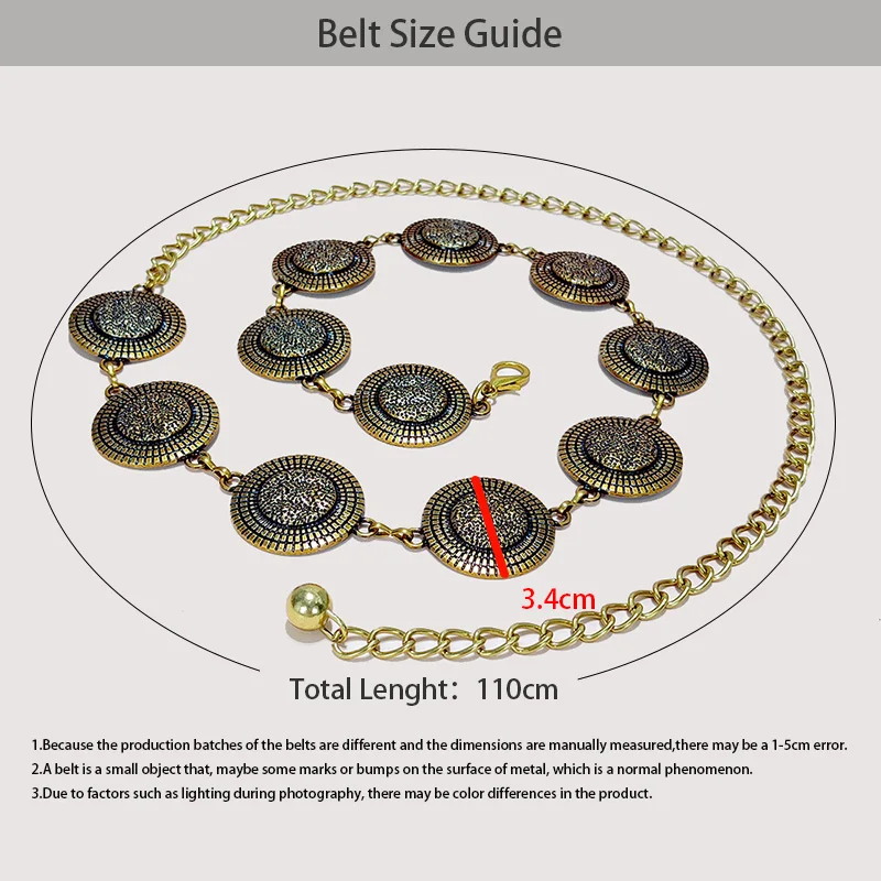 Fashion Metal Chain Belt for Women Cowgirl Western Country Carved Hat Chain Belts Adjustable Belt for Sweaters Dresses Jeans