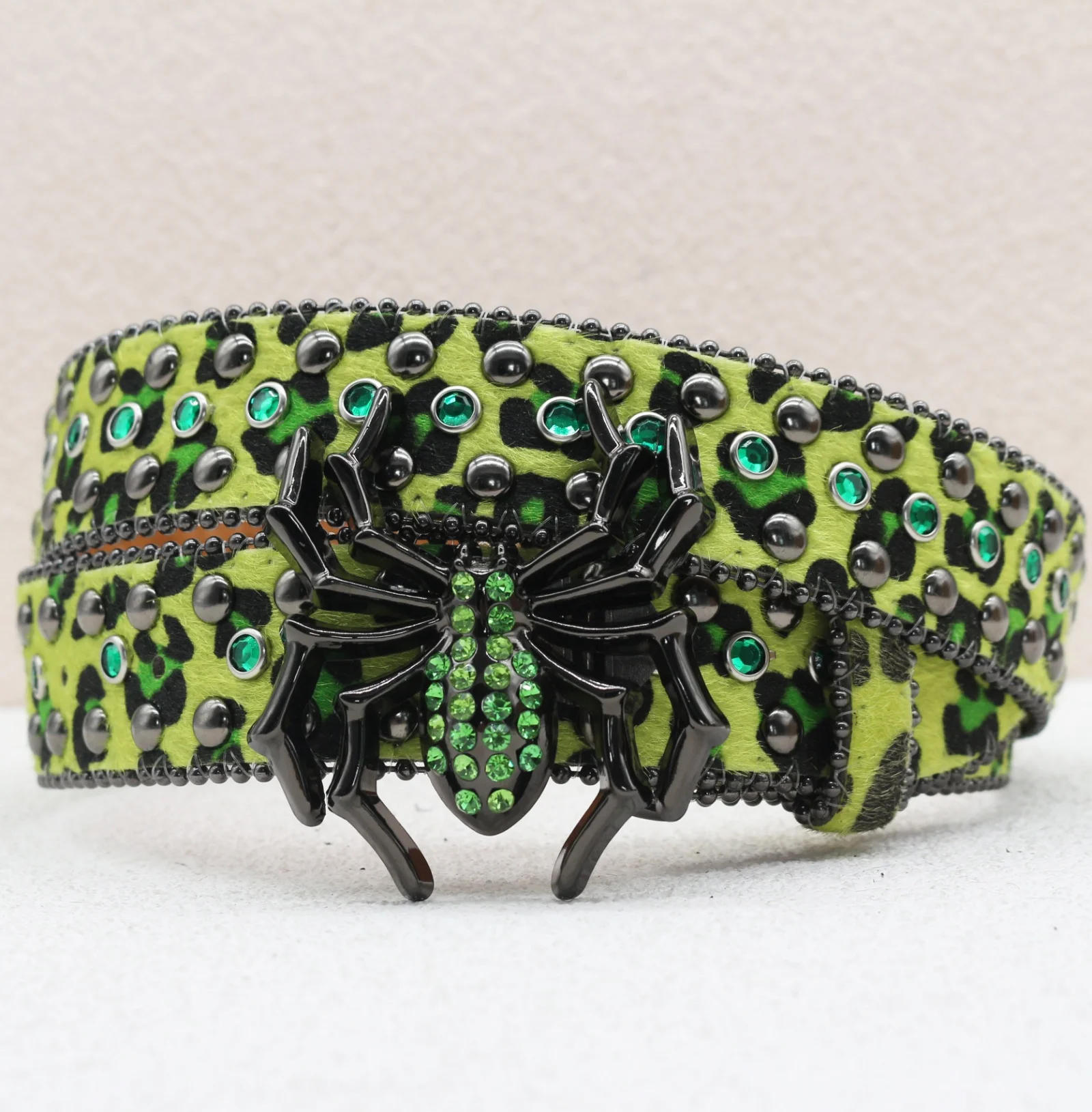 New Leopard Print Spider Rhinestone Belt, European and American Y2K Hip-Hop Style Jeans Rivet Belt, Big Spider Buckle Belt