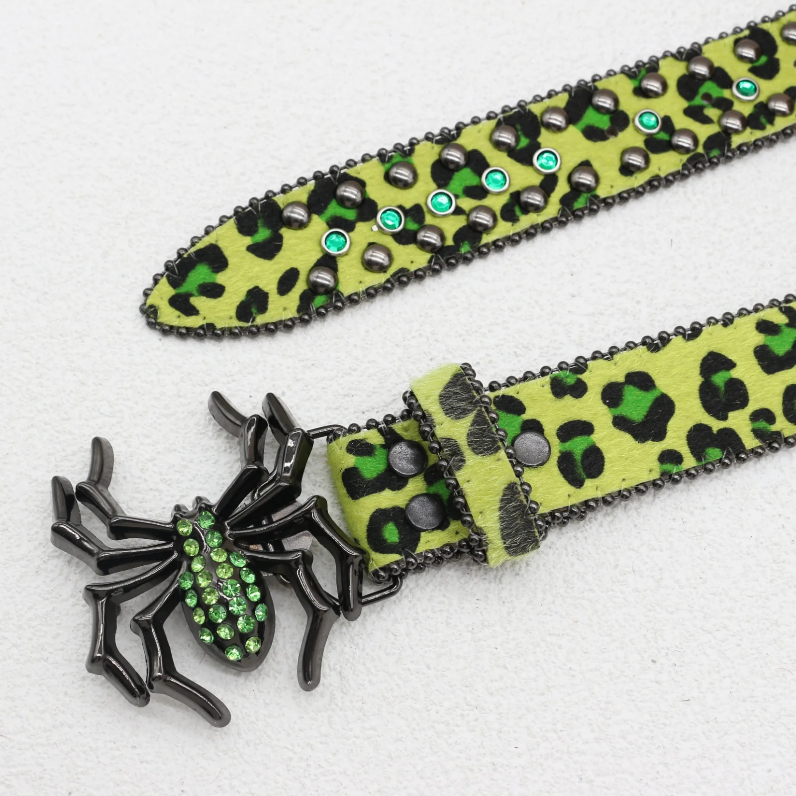 New Leopard Print Spider Rhinestone Belt, European and American Y2K Hip-Hop Style Jeans Rivet Belt, Big Spider Buckle Belt