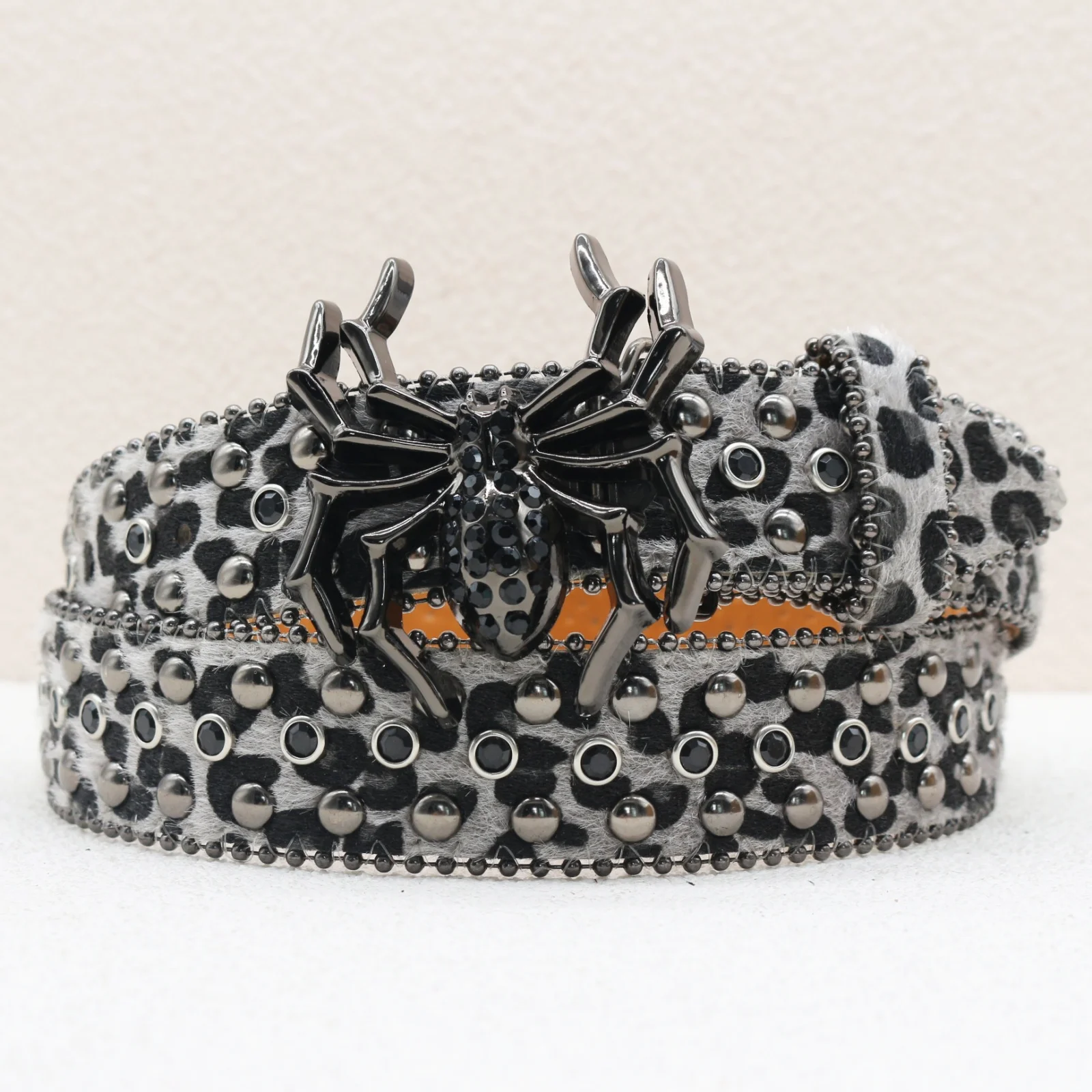 New Leopard Print Spider Rhinestone Belt, European and American Y2K Hip-Hop Style Jeans Rivet Belt, Big Spider Buckle Belt