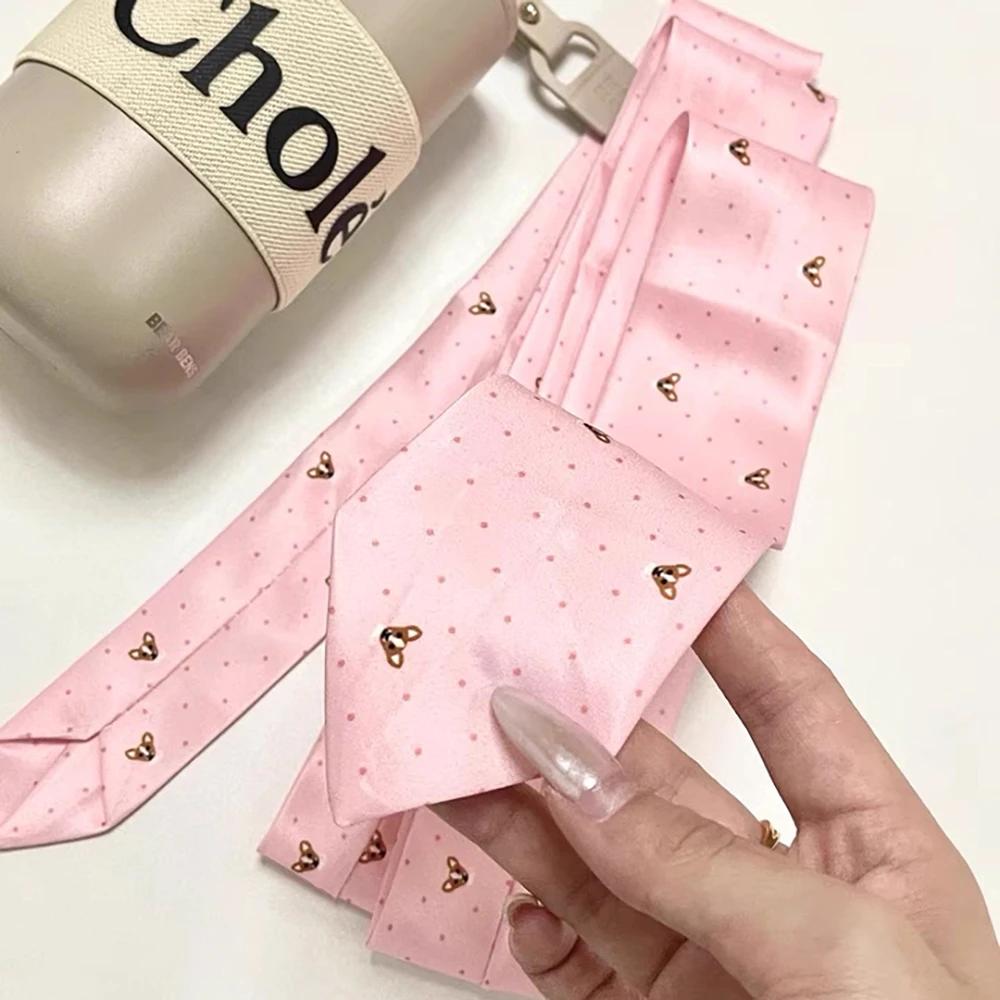 Women's Retro Wine Red Striped Necktie Hand-tied Scarf Neck Accessory Paired Stylish Distinctive Jeans Belt Layering Accessory