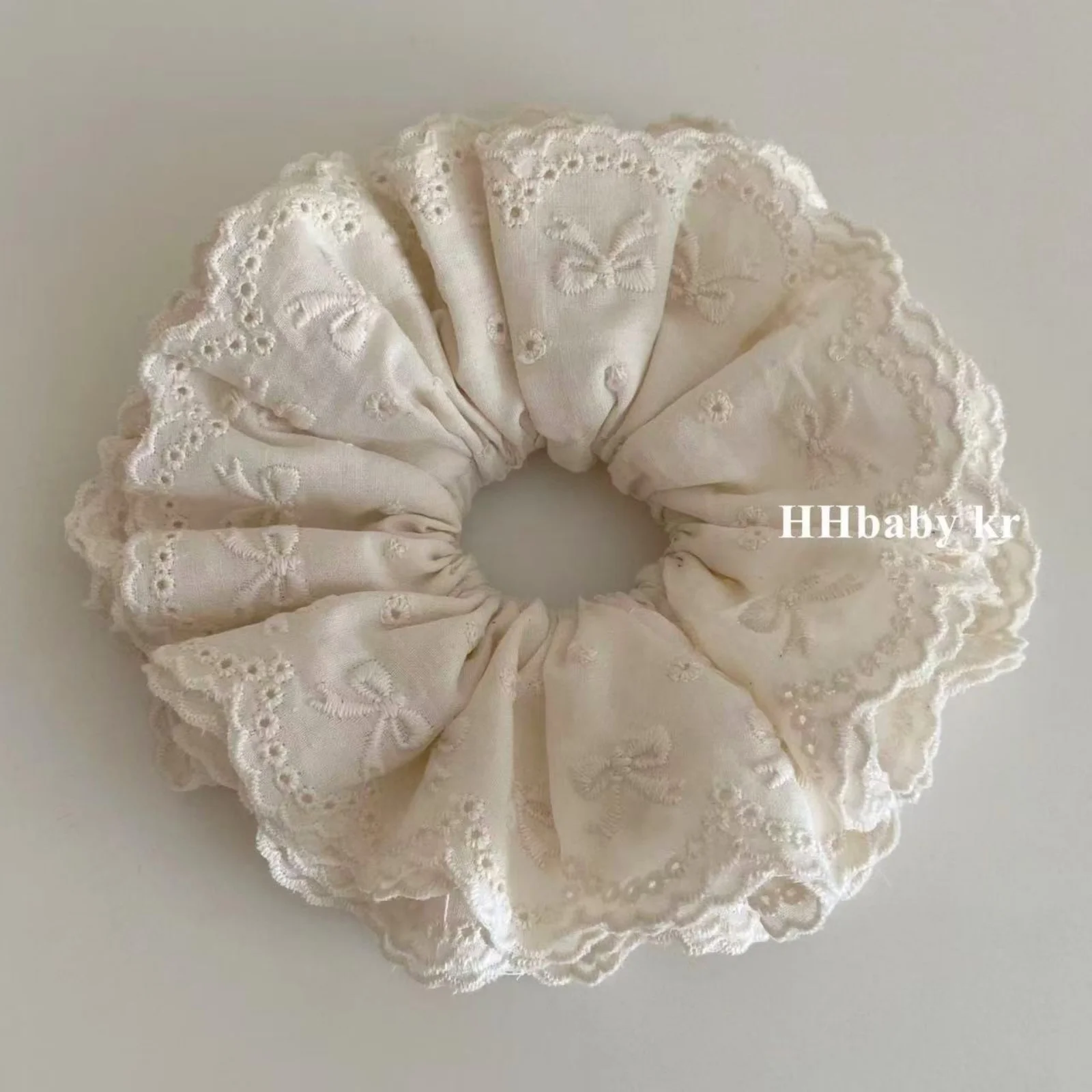 1PC Korean Niche Ballet - Style Navy Blue Bow Cotton Embroidered Chunky Hair Scrunchie, High - End Retro Hair Accessory Hair Tie