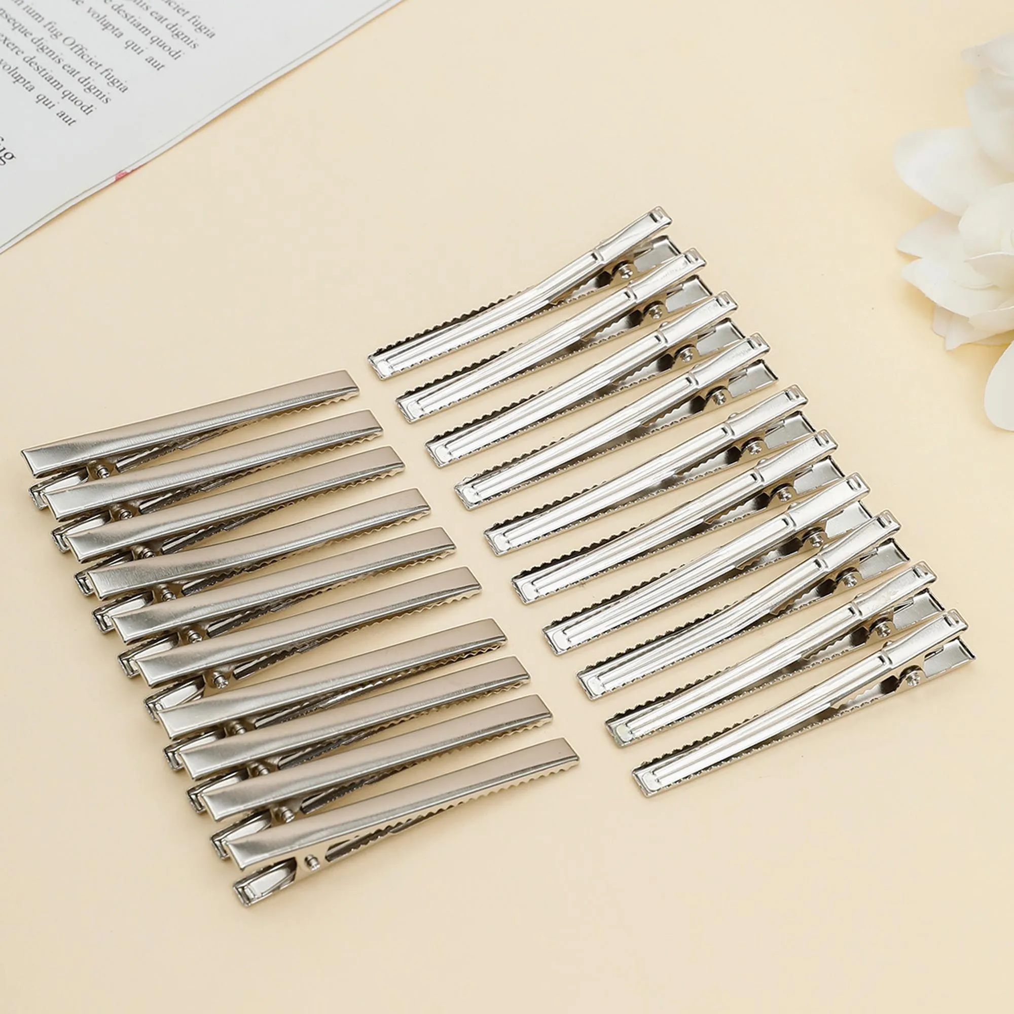 100Pcs 6cm Single Prong Alligator Hair Clips Duckbill Hair Barrettes Hairpins Base for DIY Hair Accessories Silver Gold Color
