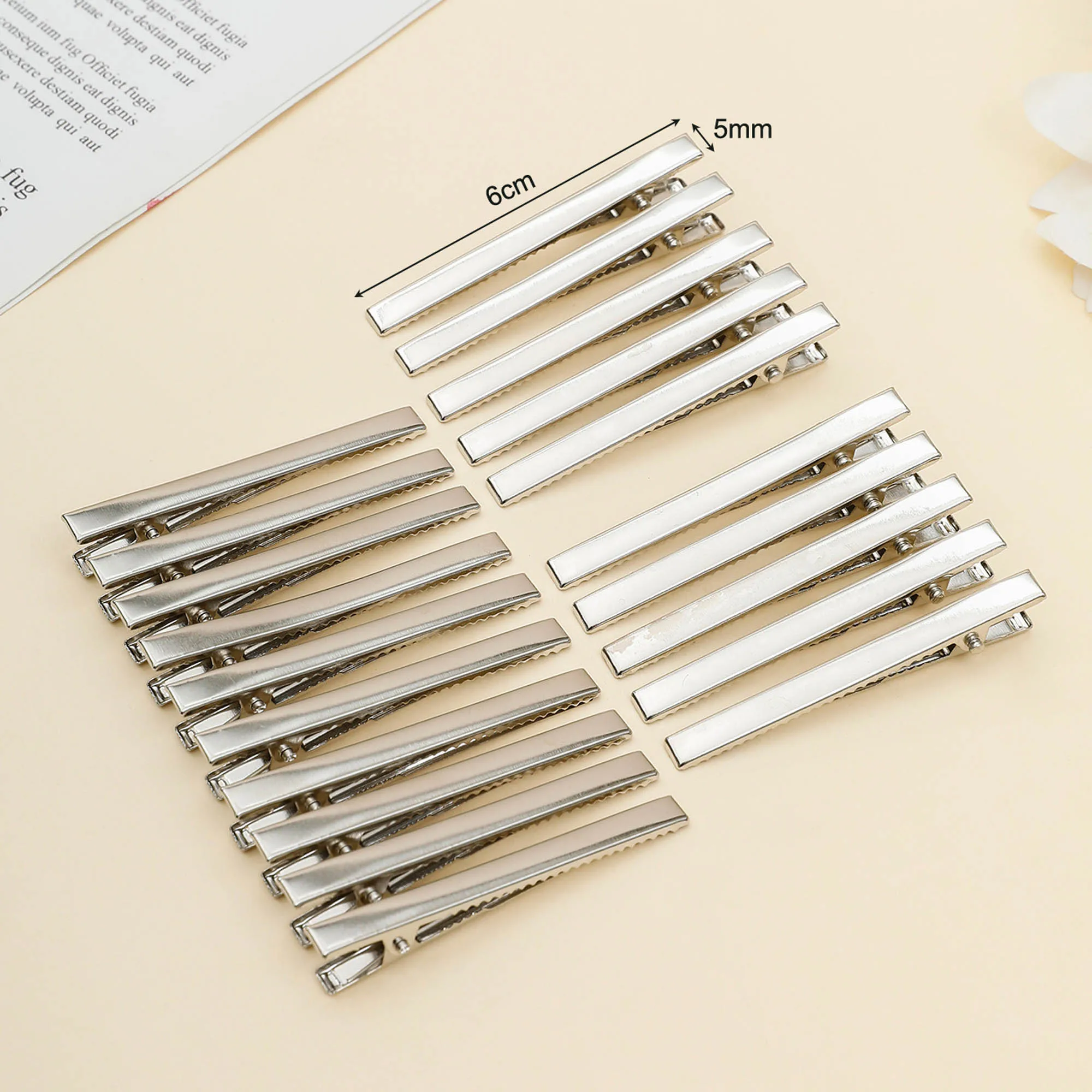 100Pcs 6cm Single Prong Alligator Hair Clips Duckbill Hair Barrettes Hairpins Base for DIY Hair Accessories Silver Gold Color