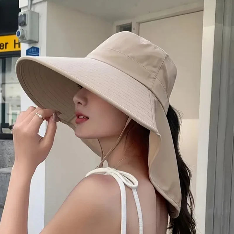 New Summer Ponytail Hat with Large Brim Sun Visor Women's Neck Protection Fisherman's Hat Outdoor Hat
