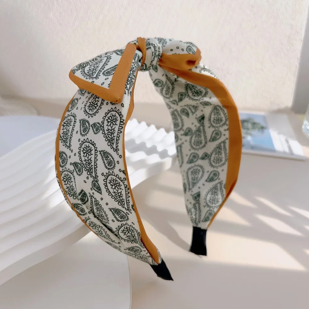 Retro Bohemian Bandanna Bow Rabbit Ear Headband for Women Floral Paisley Wide Hoop Turban Hair Band Hair Styling Accessories