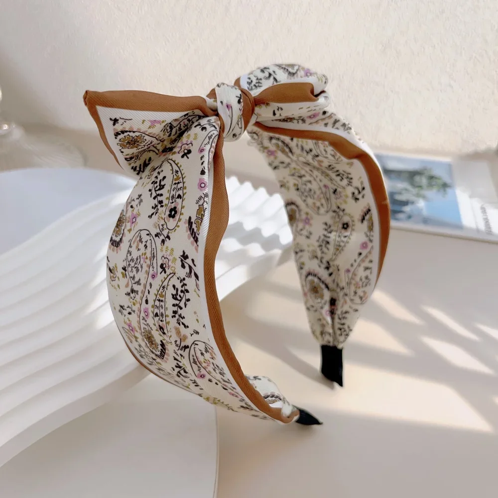 Retro Bohemian Bandanna Bow Rabbit Ear Headband for Women Floral Paisley Wide Hoop Turban Hair Band Hair Styling Accessories