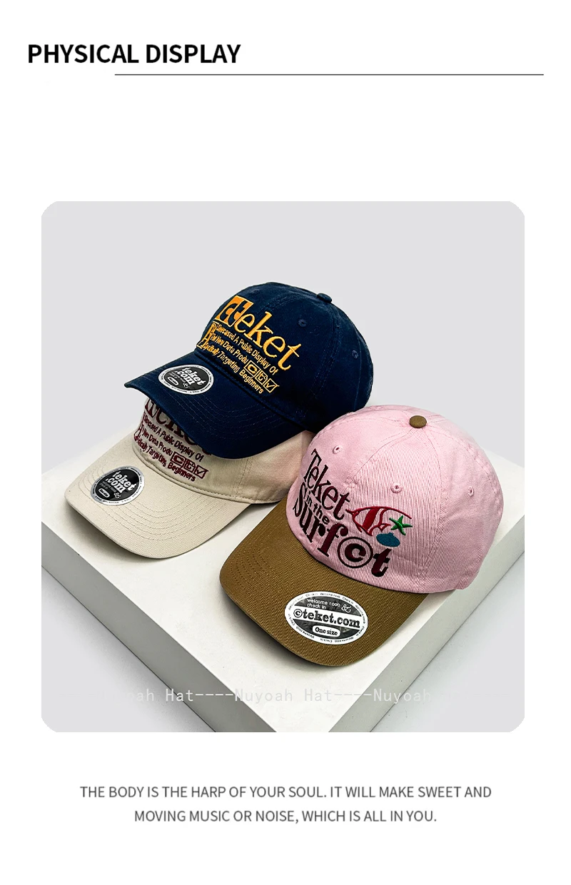 New Unisex American College Style Letter Embroidery Baseball Hats Sunshade Color Block Versatile Street Peaked Caps Fashion Ins