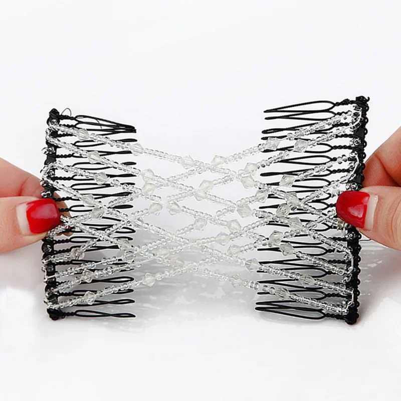 Elastic Hair Comb Womens Bead Stretchy Women Hair Combs Professional Double Magic Slide Metal Comb Hair Clip Hairpin