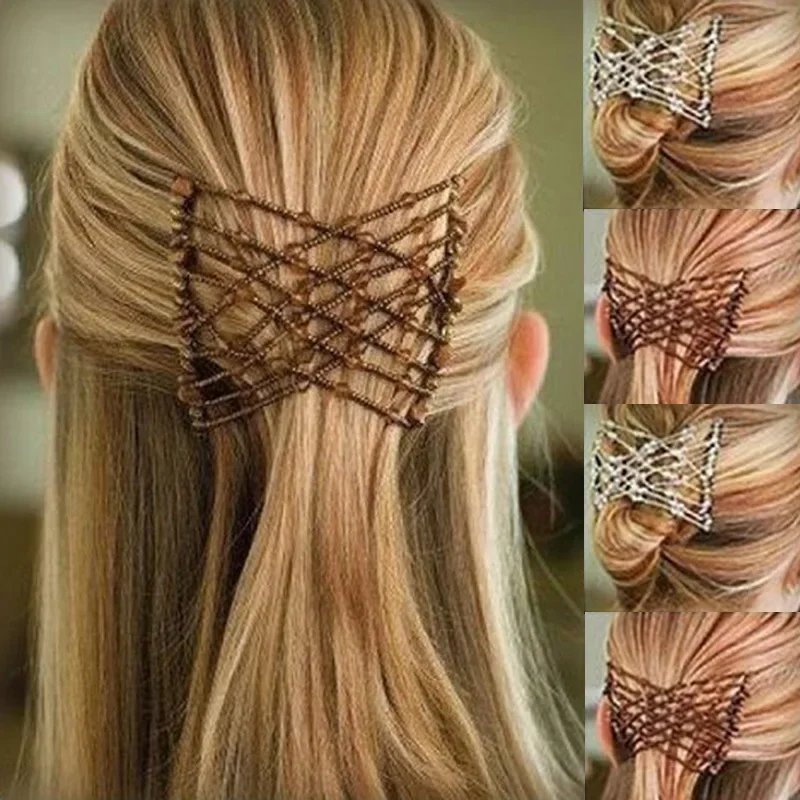 Elastic Hair Comb Womens Bead Stretchy Women Hair Combs Professional Double Magic Slide Metal Comb Hair Clip Hairpin