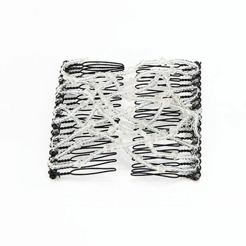 Elastic Hair Comb Womens Bead Stretchy Women Hair Combs Professional Double Magic Slide Metal Comb Hair Clip Hairpin