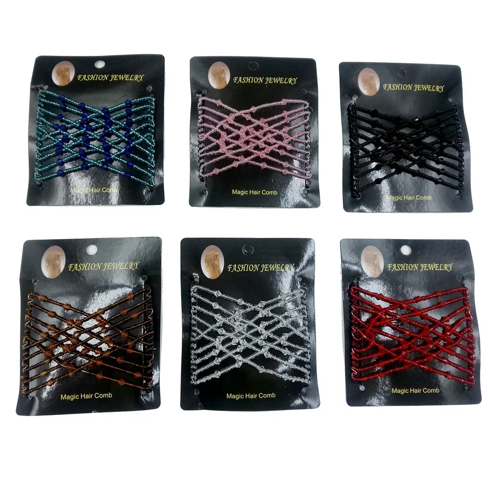 Elastic Hair Comb Womens Bead Stretchy Women Hair Combs Professional Double Magic Slide Metal Comb Hair Clip Hairpin