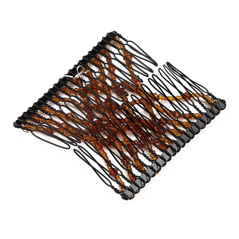 Elastic Hair Comb Womens Bead Stretchy Women Hair Combs Professional Double Magic Slide Metal Comb Hair Clip Hairpin