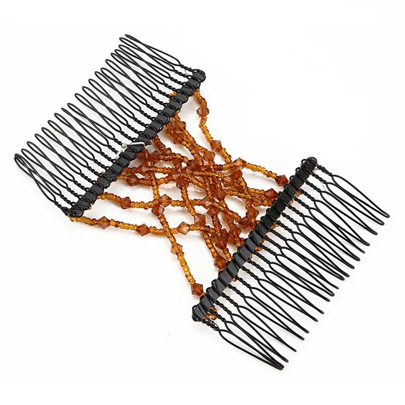 Elastic Hair Comb Womens Bead Stretchy Women Hair Combs Professional Double Magic Slide Metal Comb Hair Clip Hairpin