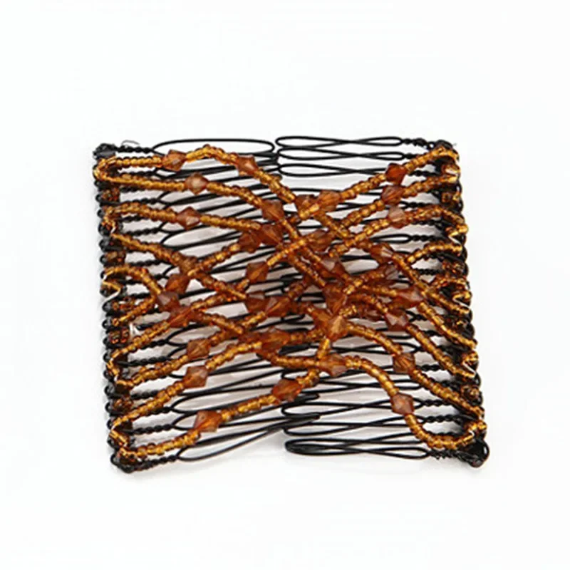 Elastic Hair Comb Womens Bead Stretchy Women Hair Combs Professional Double Magic Slide Metal Comb Hair Clip Hairpin