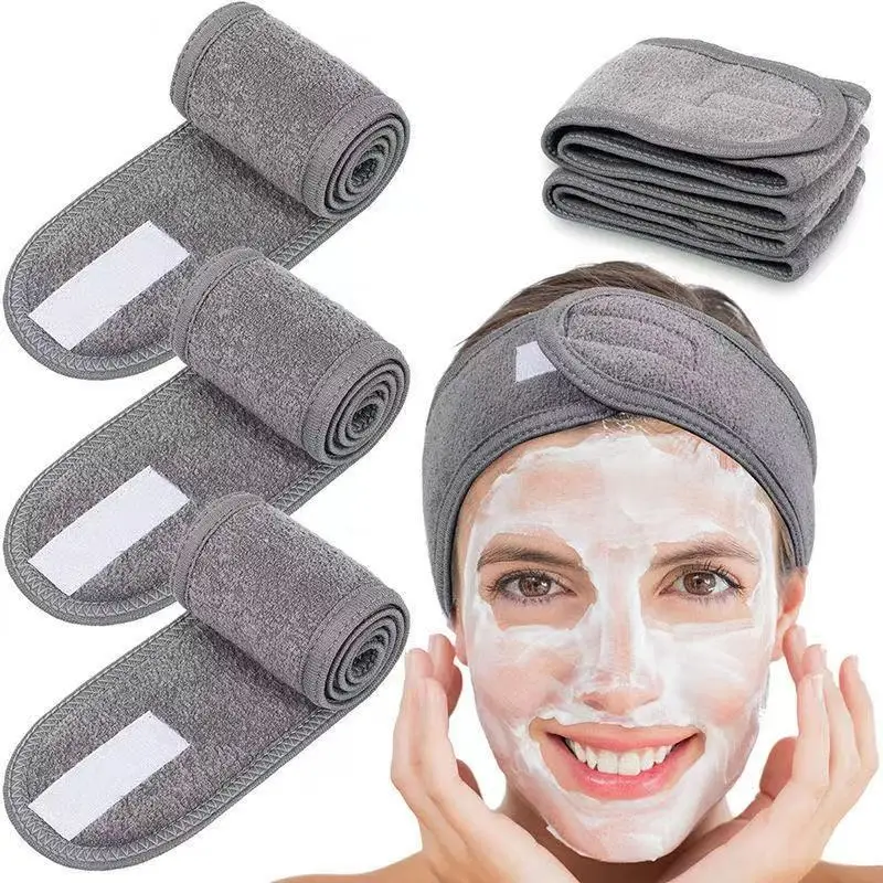 3Pcs Women'S Makeup, Face Wash, Solid Color Velcro Headbands, Sports Yoga Headbands, Spa Bathroom Headbands