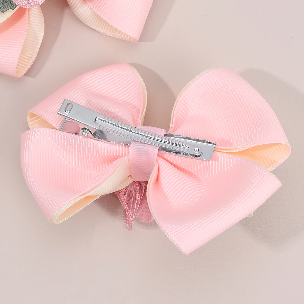 2Pcs Floral Bow Hair Clips 3D Flower Butterfly Hairpins Elegant Ribbon Bownot Barrette For Girls Children Headwear Accesories