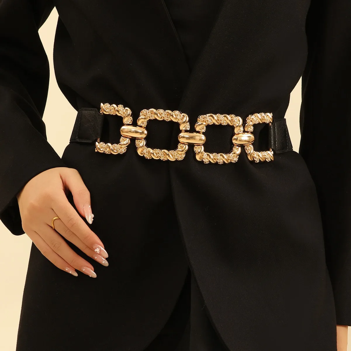 Fashion new metal thick chain belt for women wide belt with coat sweater skirt decorative elastic waist seal
