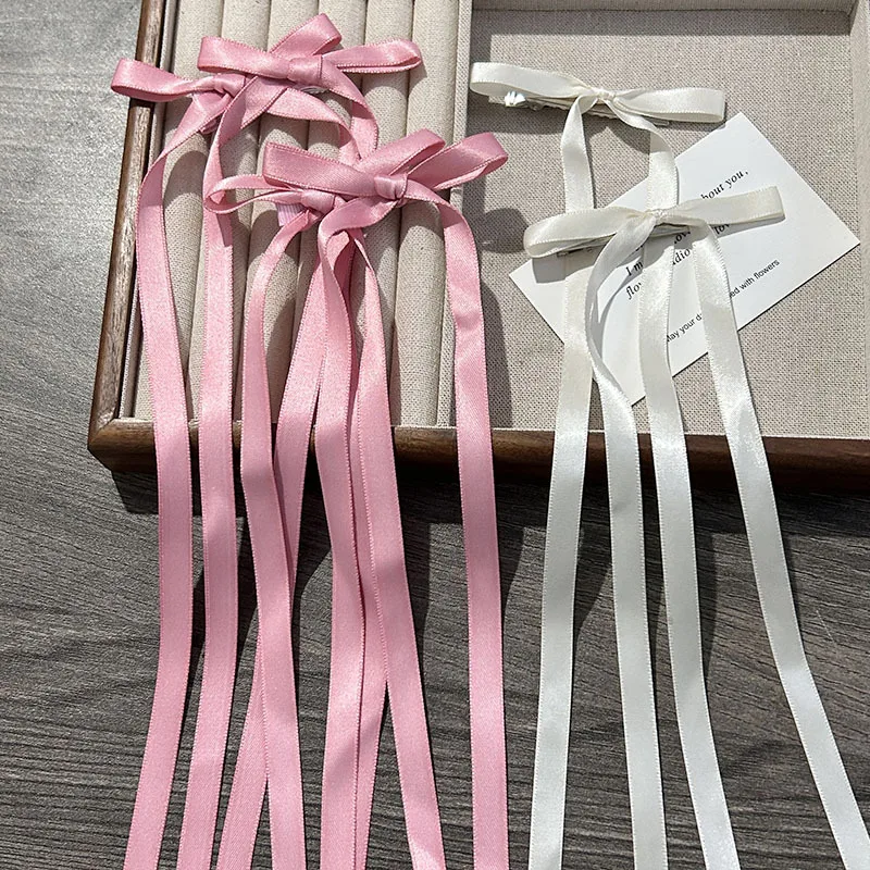 Korean Simple Bow Hairpin Sweet Ribbon Hair Clip Clamp Barrettes Bow Ponytail Tie Hairgrip Women Girls Hair Accessories Headwear