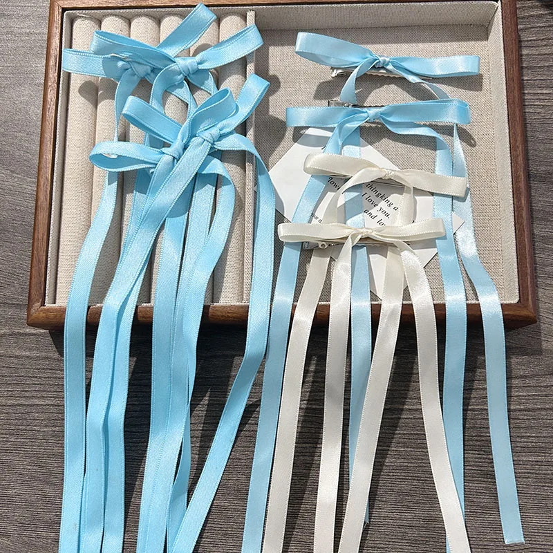 Korean Simple Bow Hairpin Sweet Ribbon Hair Clip Clamp Barrettes Bow Ponytail Tie Hairgrip Women Girls Hair Accessories Headwear