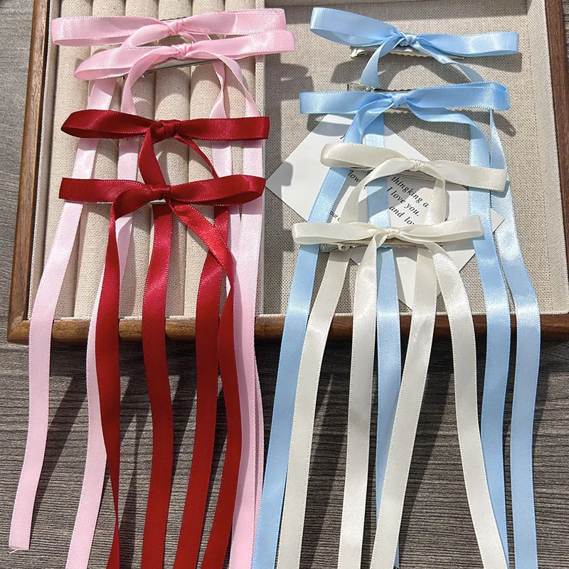 Korean Simple Bow Hairpin Sweet Ribbon Hair Clip Clamp Barrettes Bow Ponytail Tie Hairgrip Women Girls Hair Accessories Headwear