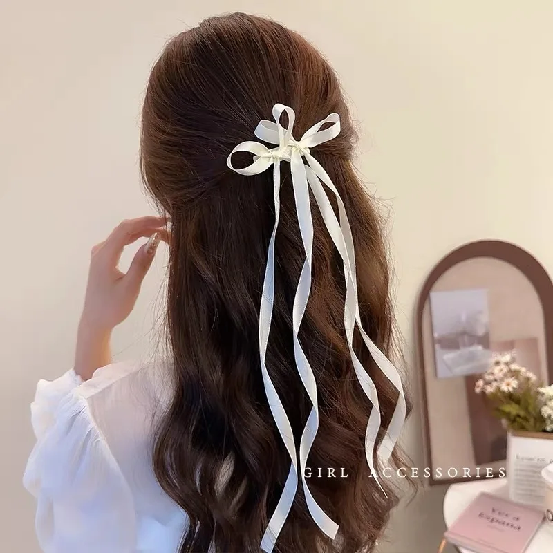 Korean Simple Bow Hairpin Sweet Ribbon Hair Clip Clamp Barrettes Bow Ponytail Tie Hairgrip Women Girls Hair Accessories Headwear