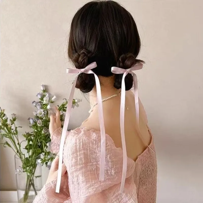 Korean Simple Bow Hairpin Sweet Ribbon Hair Clip Clamp Barrettes Bow Ponytail Tie Hairgrip Women Girls Hair Accessories Headwear