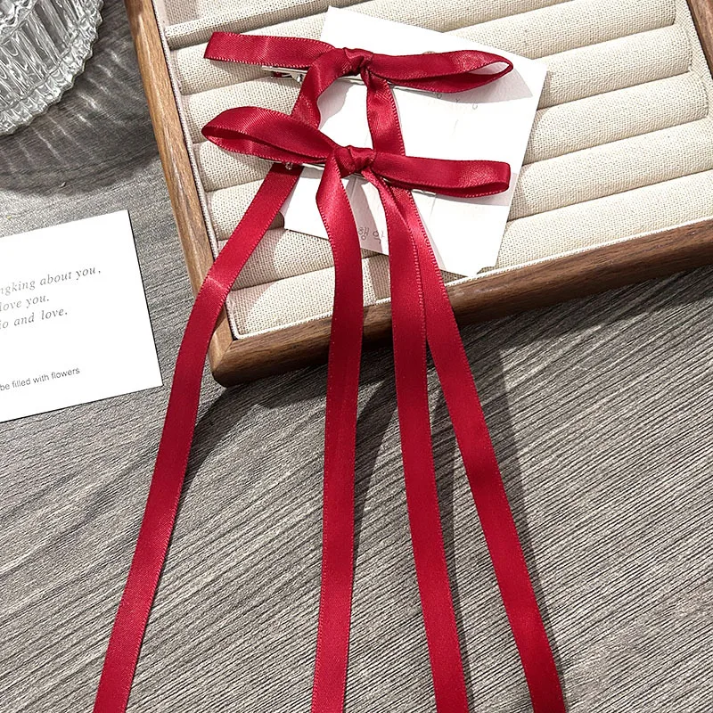 Korean Simple Bow Hairpin Sweet Ribbon Hair Clip Clamp Barrettes Bow Ponytail Tie Hairgrip Women Girls Hair Accessories Headwear