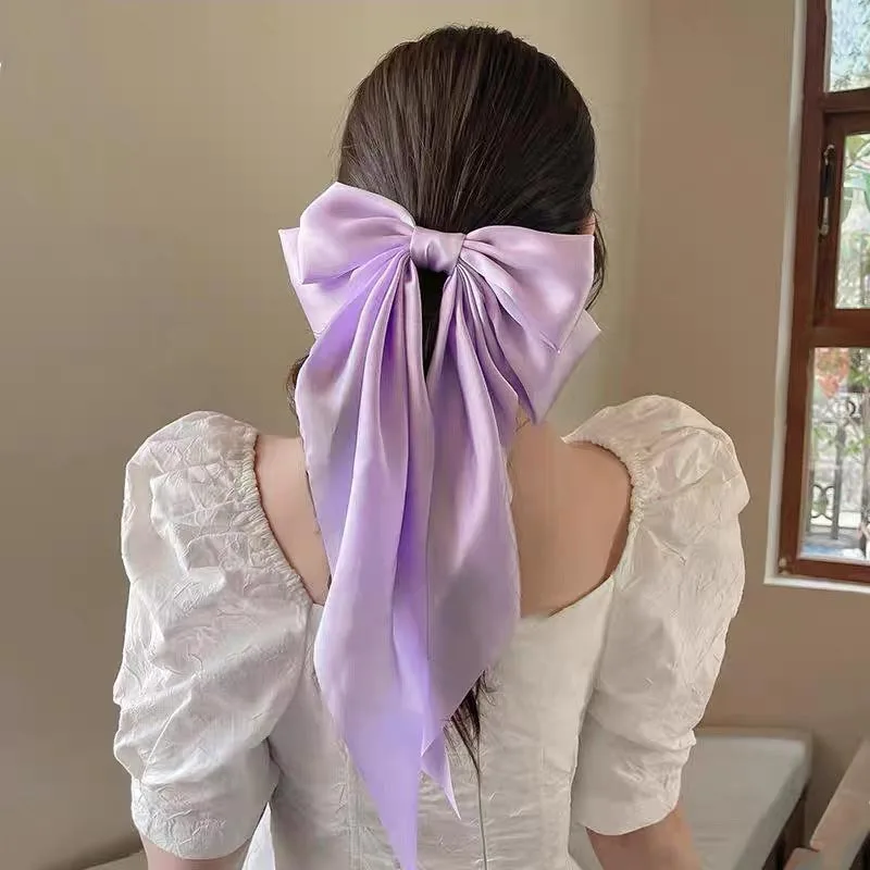 Korean Simple Bow Hairpin Sweet Ribbon Hair Clip Clamp Barrettes Bow Ponytail Tie Hairgrip Women Girls Hair Accessories Headwear