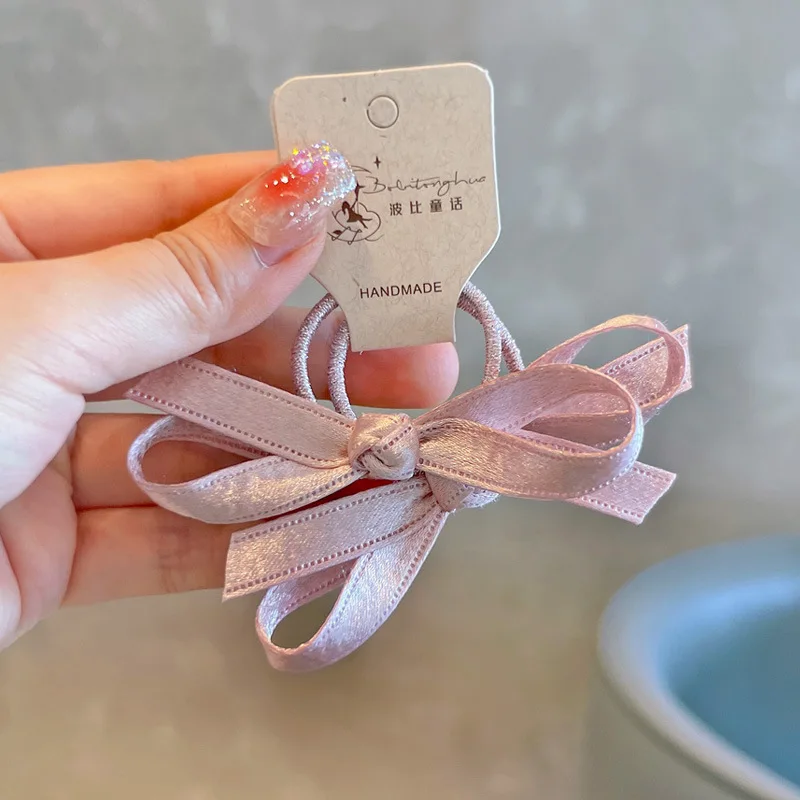 Kawaii Hair Set Children Ribbon Bow Decor 2 Pcs Champagne Pink Korean for School Stylish Gift