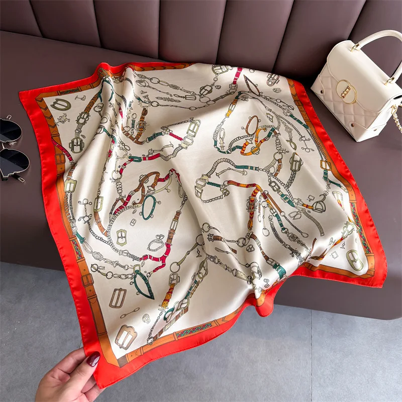 70*70cm Square Silk Scarf for Women Fashion Ladies Satin Neck Hair Tie Bandana Female Foulard Beach Stoles Hijab Scarves Pareo