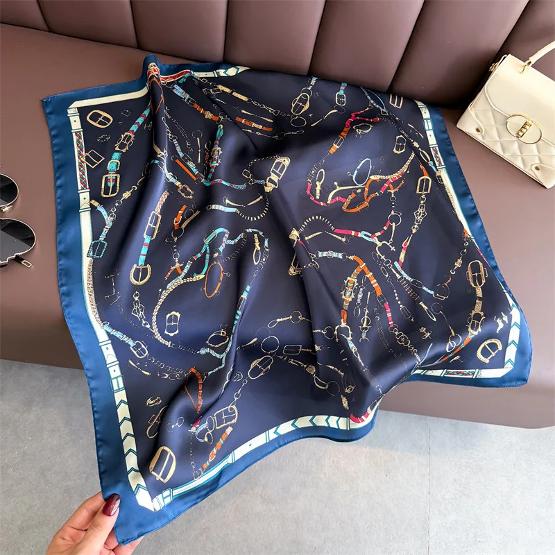 70*70cm Square Silk Scarf for Women Fashion Ladies Satin Neck Hair Tie Bandana Female Foulard Beach Stoles Hijab Scarves Pareo