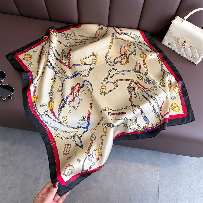 70*70cm Square Silk Scarf for Women Fashion Ladies Satin Neck Hair Tie Bandana Female Foulard Beach Stoles Hijab Scarves Pareo