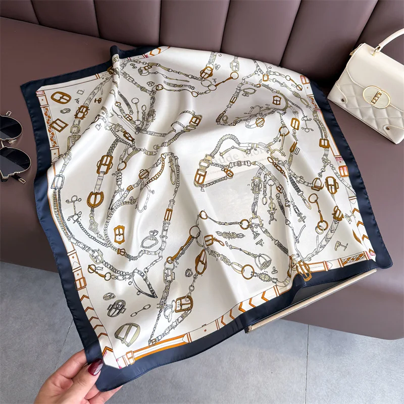 70*70cm Square Silk Scarf for Women Fashion Ladies Satin Neck Hair Tie Bandana Female Foulard Beach Stoles Hijab Scarves Pareo