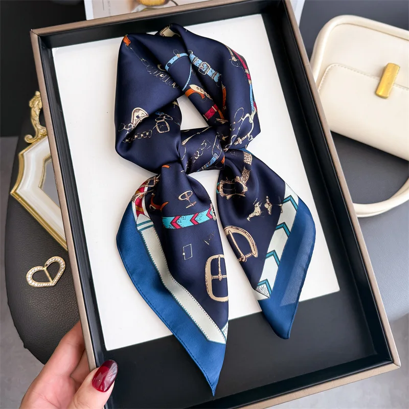 70*70cm Square Silk Scarf for Women Fashion Ladies Satin Neck Hair Tie Bandana Female Foulard Beach Stoles Hijab Scarves Pareo