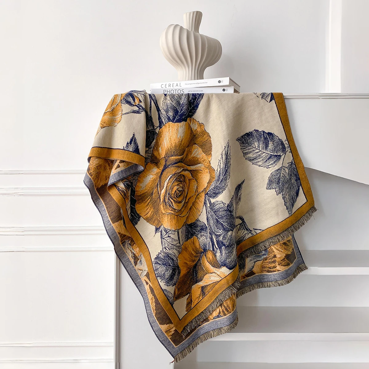 Women's Winter Rose Print Pashmina Shawl Cashmere Feel Large Warm Ideal for Outdoor with Tassels Blanket Poncho