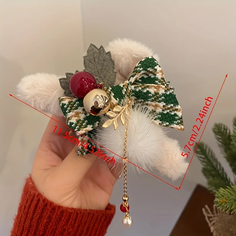 1/2pcs Elegant Christmas Plush Bow Tassel Hair Claw Clips for Women-Holidays, Christmas Day, Thanksgiving Gifts