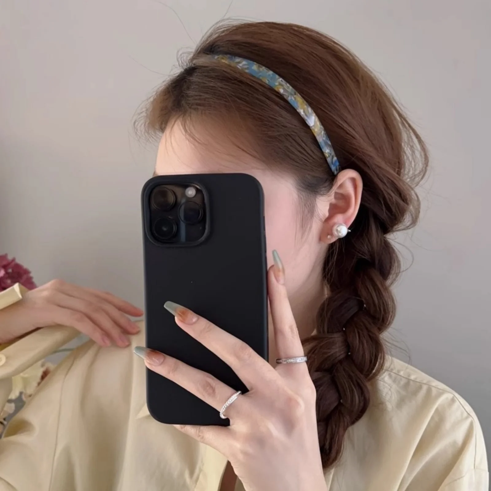 1 Ladies Non-Clamping Ear Bone Hair Accessories Acetic Acid Headband Headband High-End Hairband Girls 2024 New Summer Elegant He