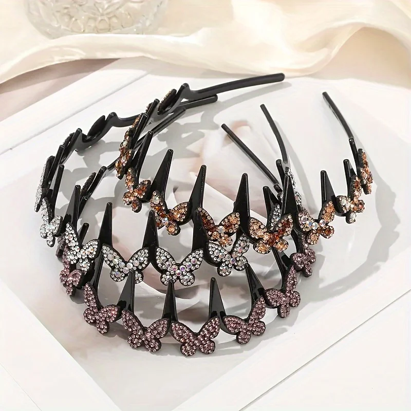 Wavy Headband Rhinestone Butterfly Headband Squiggly Headband All-Day Wear Hair Accessory Hold Flyaways for Ladies Adults Teens