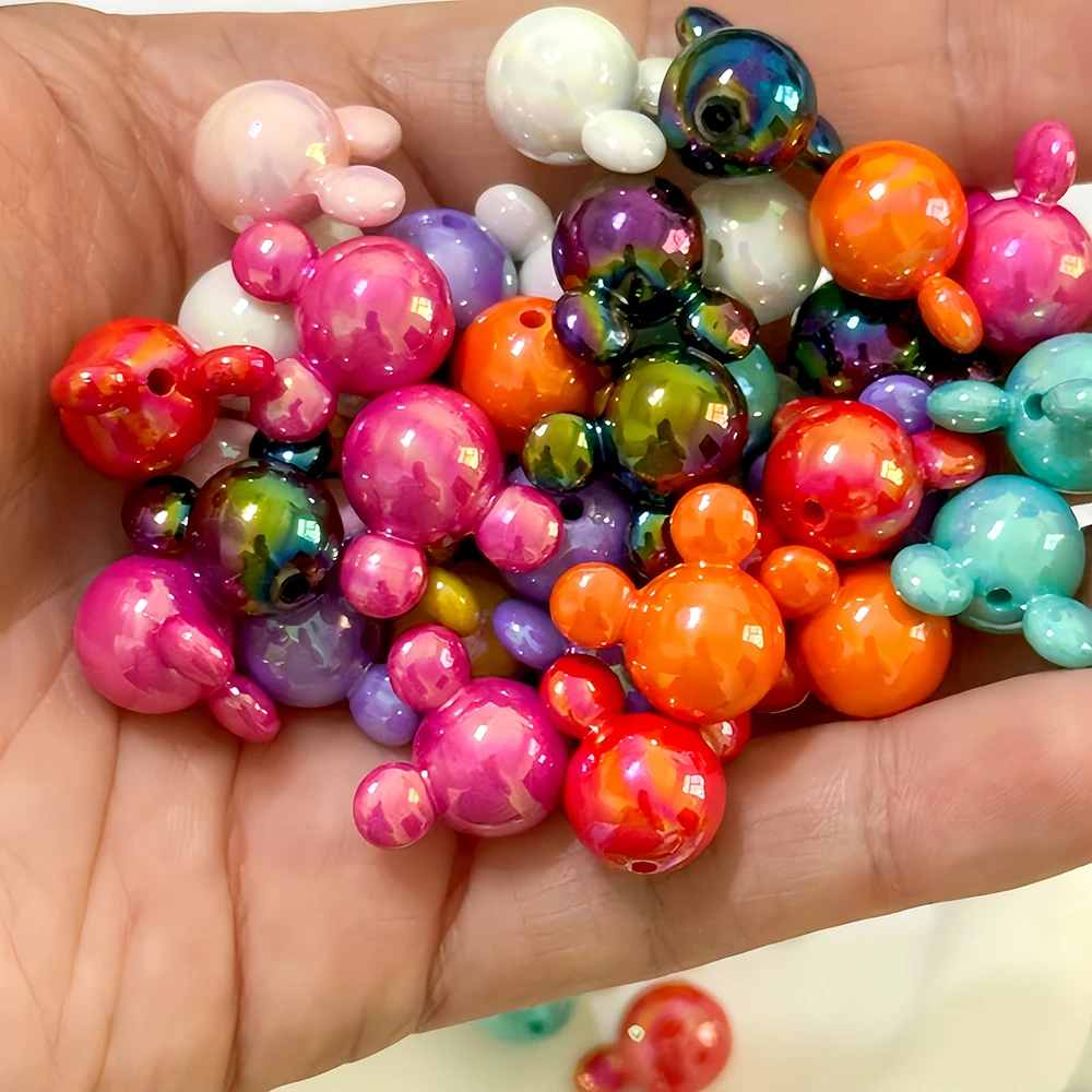 50pcs Mickey 9-color Perforated Beads DIY Jewelry Making Ballpoint Pen Necklaces Keychains Hair Clips Hanging Accessories