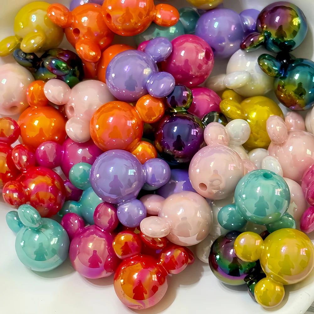 50pcs Mickey 9-color Perforated Beads DIY Jewelry Making Ballpoint Pen Necklaces Keychains Hair Clips Hanging Accessories