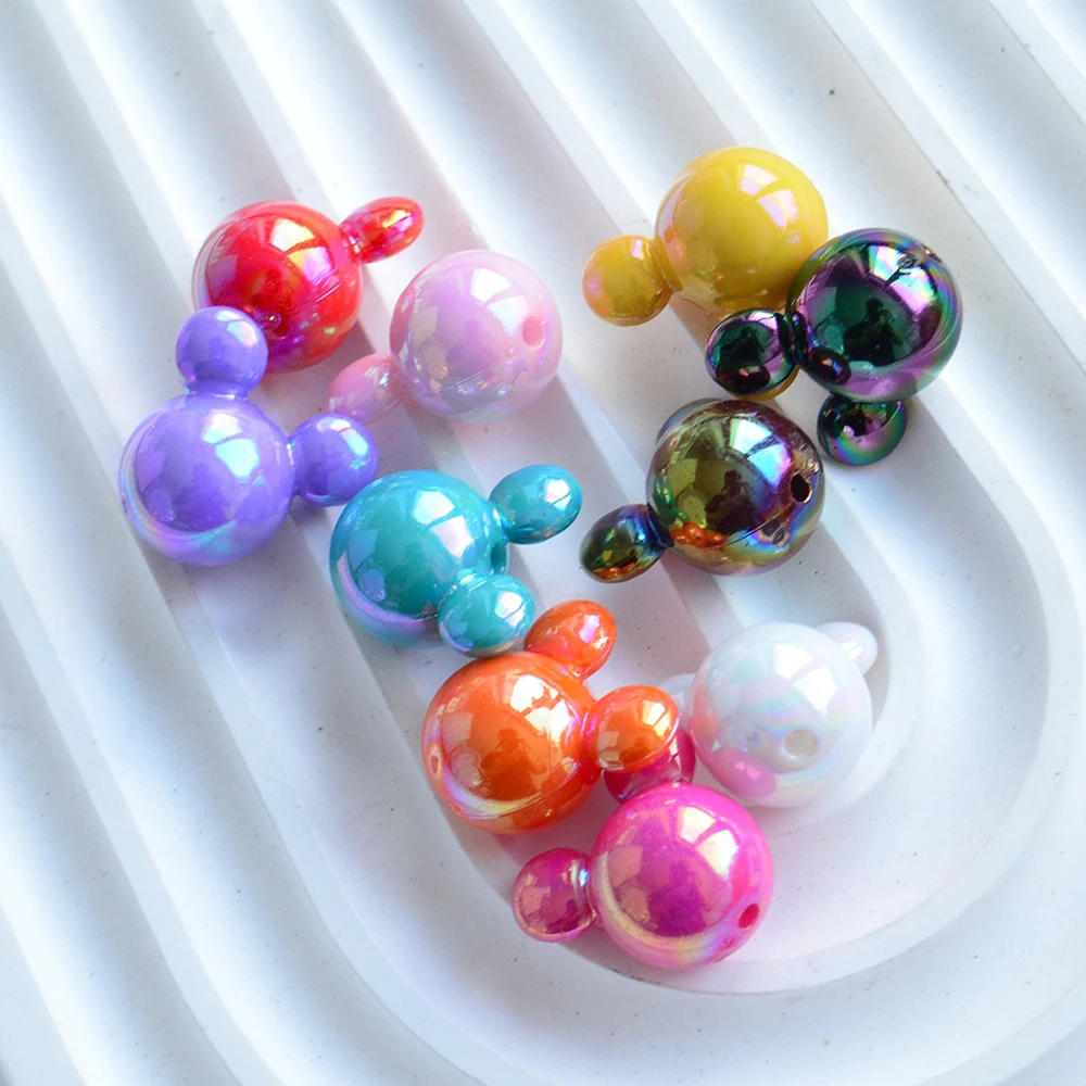 50pcs Mickey 9-color Perforated Beads DIY Jewelry Making Ballpoint Pen Necklaces Keychains Hair Clips Hanging Accessories