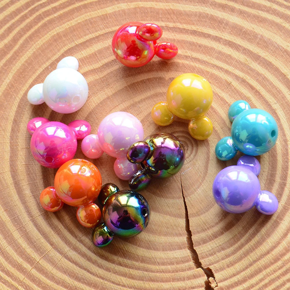 50pcs Mickey 9-color Perforated Beads DIY Jewelry Making Ballpoint Pen Necklaces Keychains Hair Clips Hanging Accessories