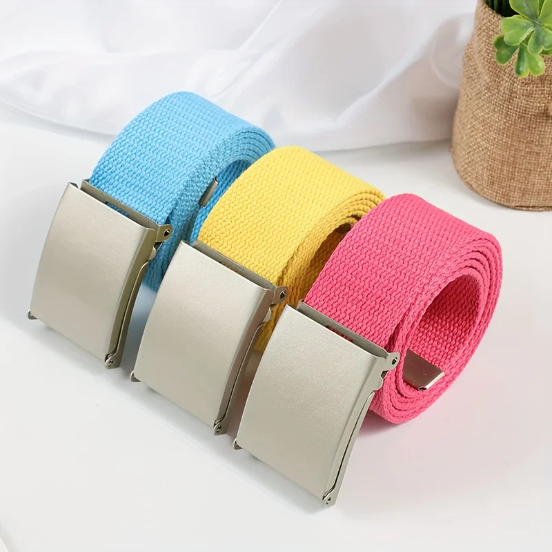 Women's Polyester-Cotton Canvas Woven Belt, Frosted Smooth Buckle Belt, Available in Multiple Colors, Candy-Colored Belt