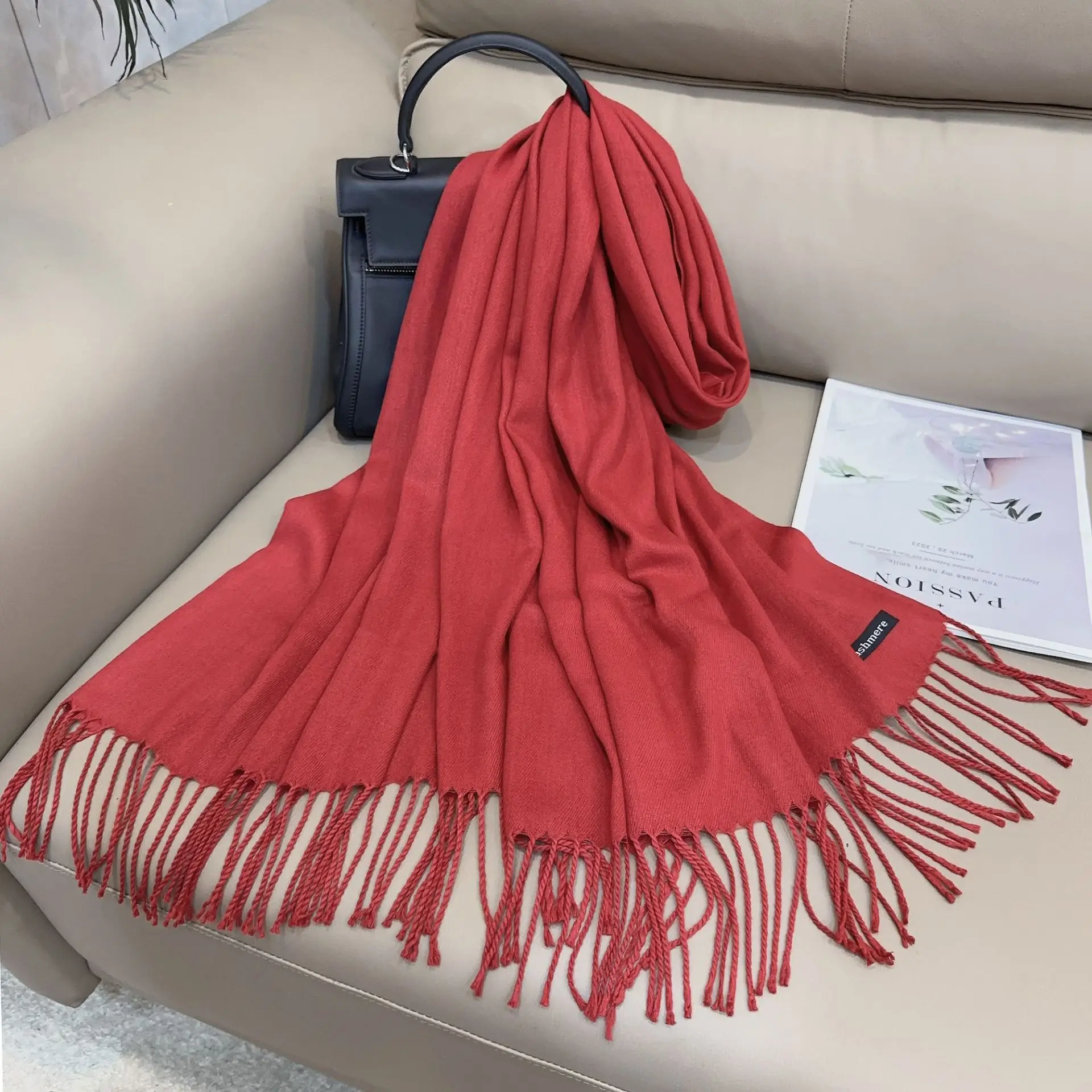 Luxury Solid Winter Scarf Women Pashmina Shawls Soft Scarves Wraps Cashmere Feel Blanket Warm Stoles for Lady Outdoor Bufanda