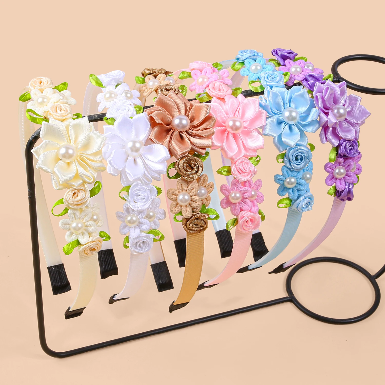 3pcs Cute Pearl Flower Headband Fabric Rose Flower Hairbands Kids Children Floral Plastic Hairbands Party Hair Accessories