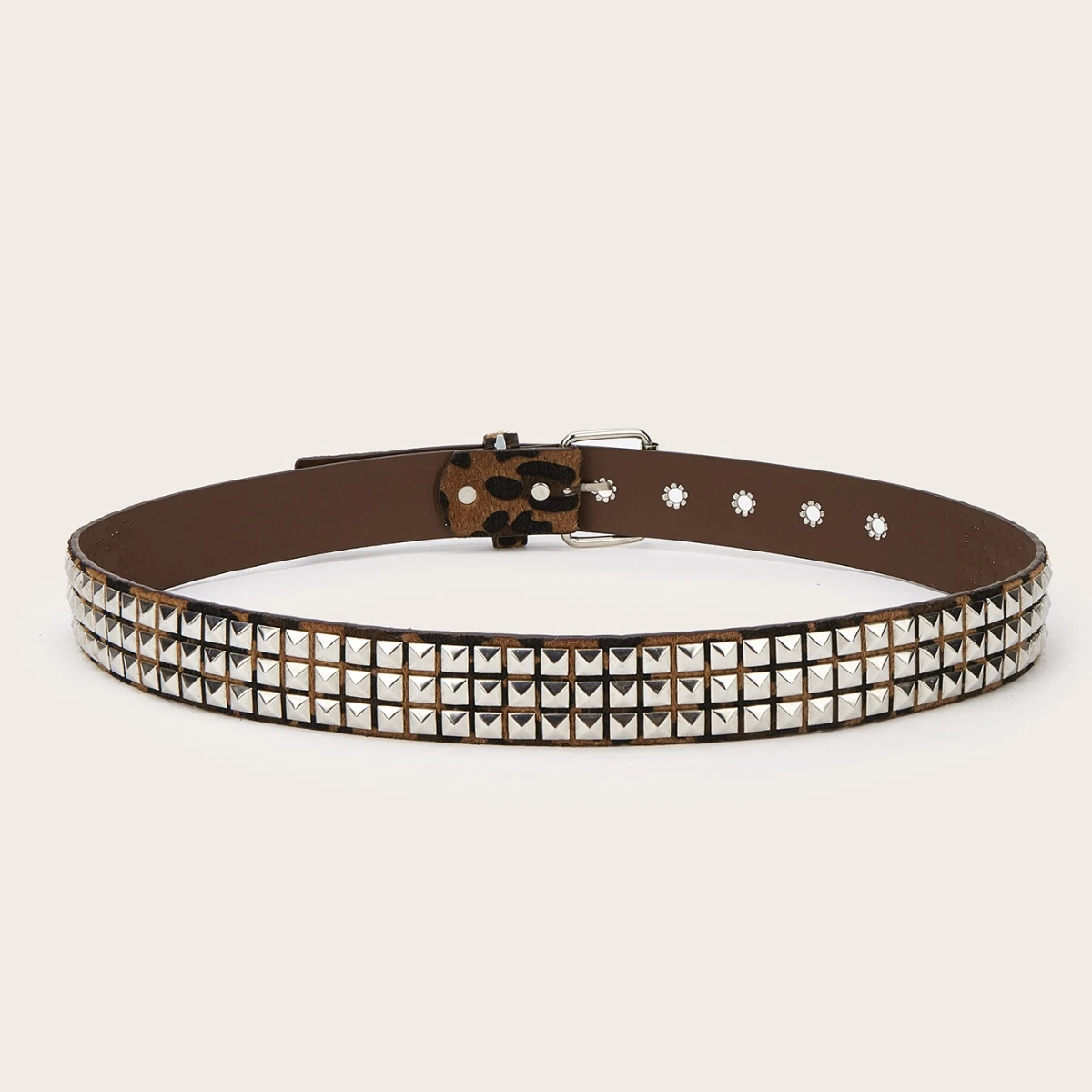 1pc Men's Punk Y2k Rock Leopard Print Rivet Belt Jeans Versatile Decorative Belt